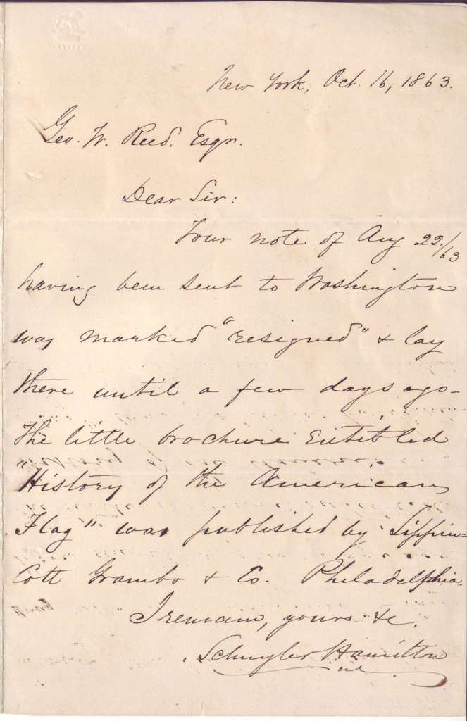 (CIVIL WAR.) HAMILTON, SCHUYLER. Autograph Letter Signed, to George W. Reed,